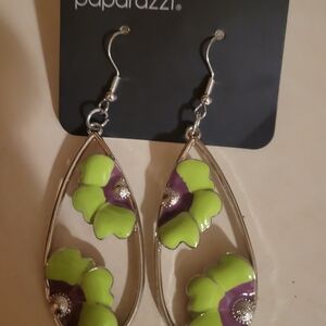 Paparazzi Lime Green and Purple Floral Earrings